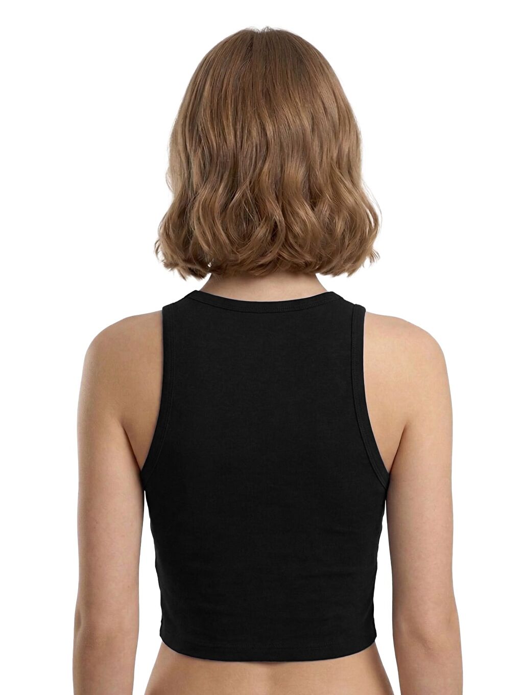Siyah Viskon Bisiklet Yaka Kolsuz Kadın Crop Atlet-3