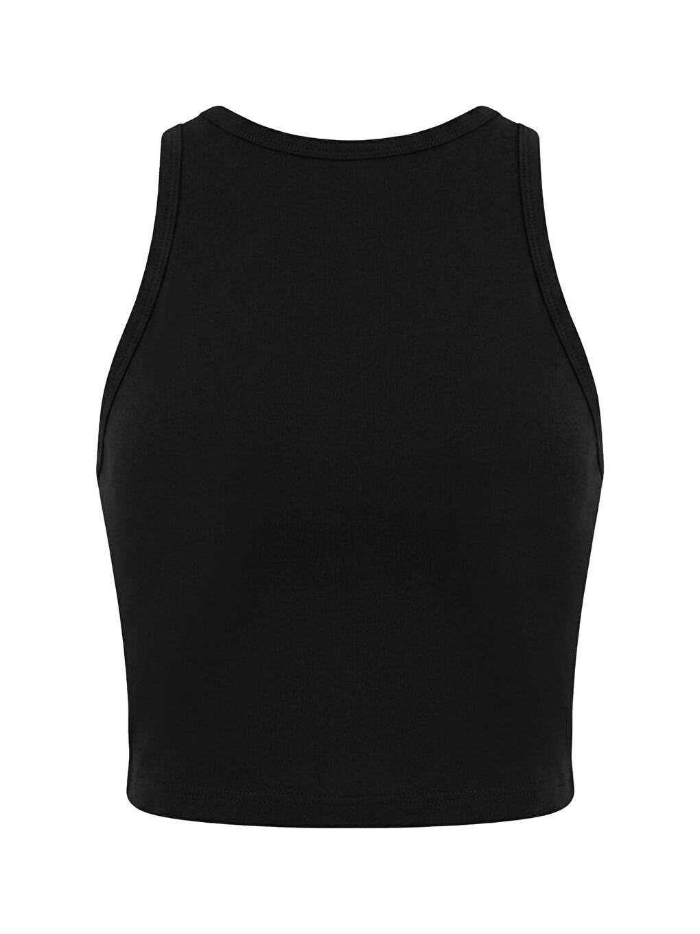 Siyah Viskon Bisiklet Yaka Kolsuz Kadın Crop Atlet-5