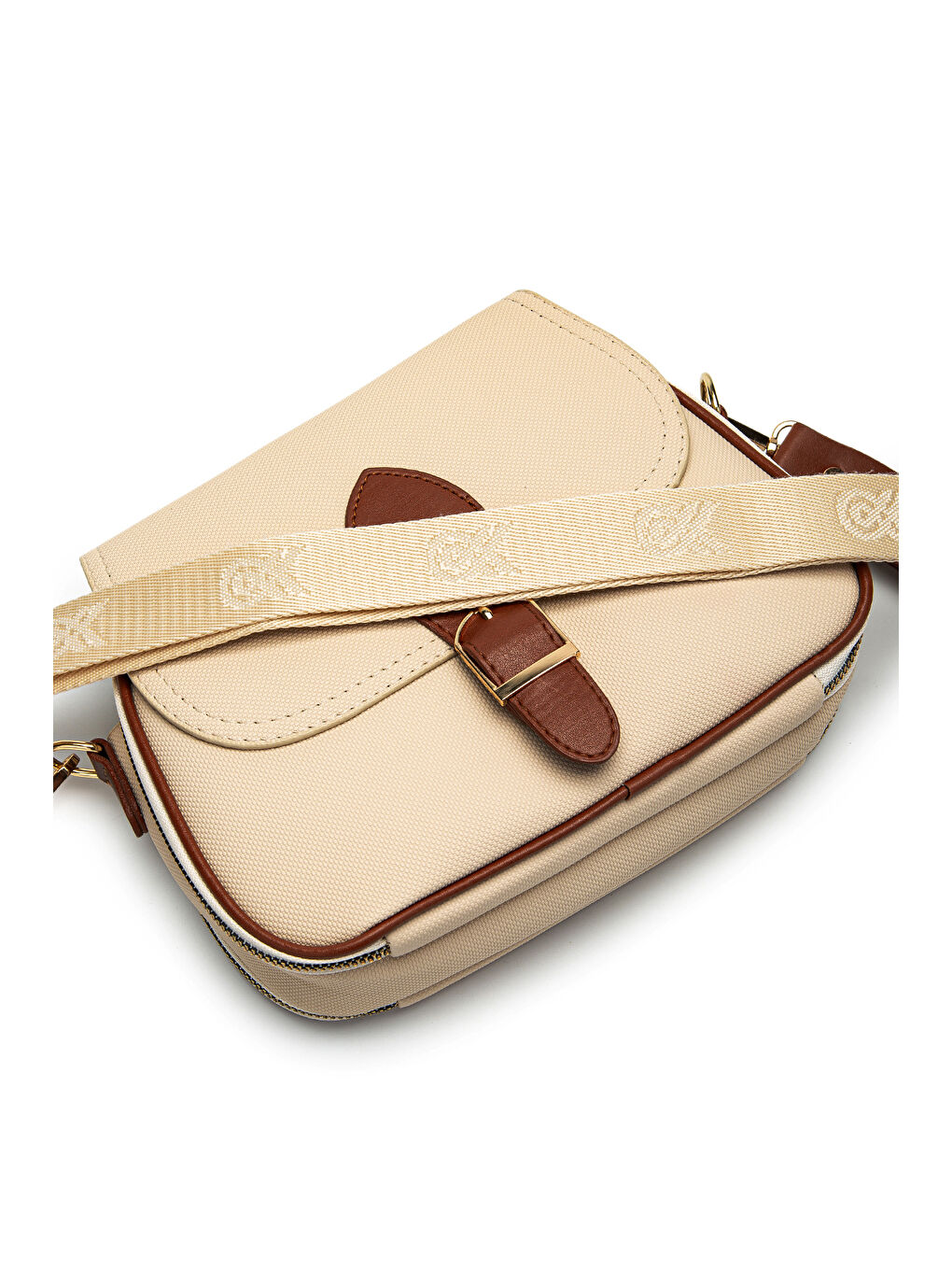 Ekru Çok Gözlü Suni Deri Kadın Çapraz Çanta Dave Krem-4