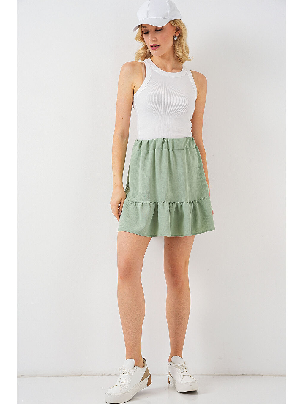 Yeşil Kadın Ayrobin Mini Etek 8054 - Mint-1