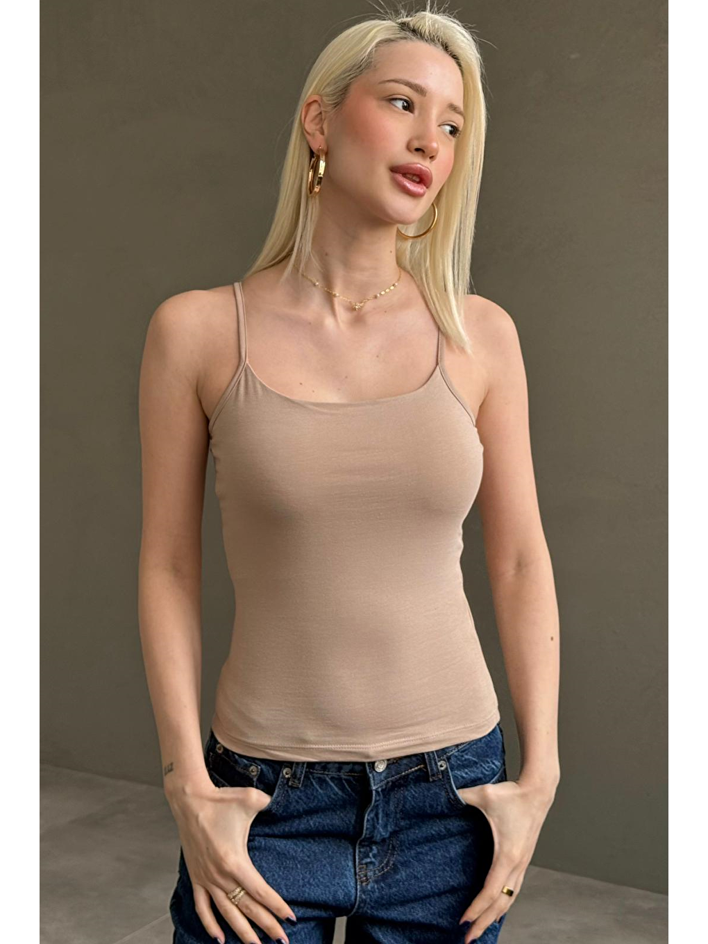 Bej Ayarlanabilir Kopçalı Askı Kadın Atlet Mg2676-7