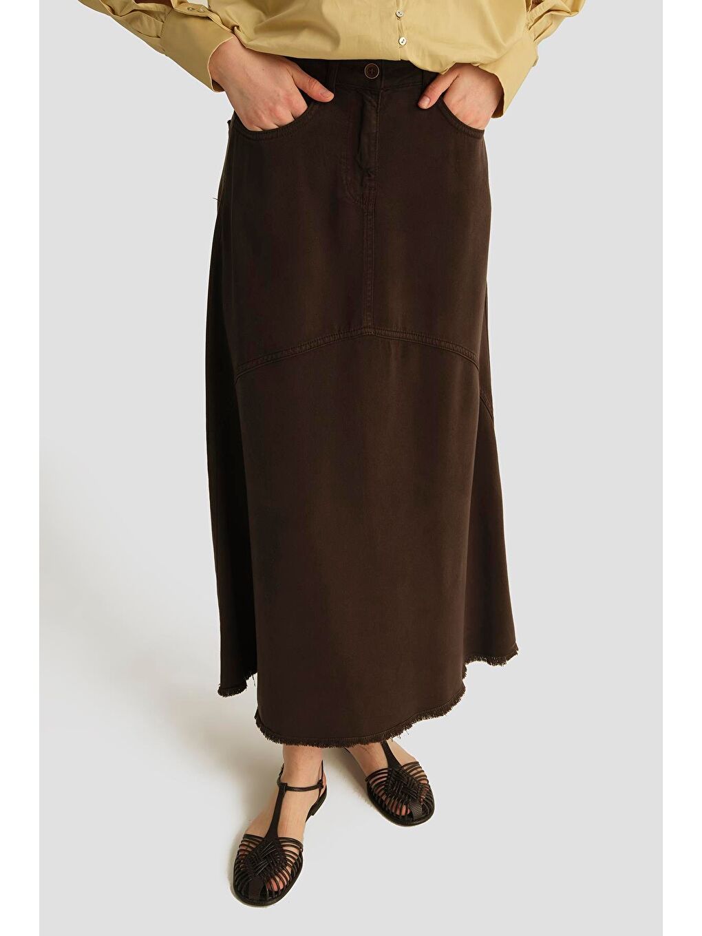 Kahverengi Lyocell Etek 25Yd9135 Acı Kahve-1