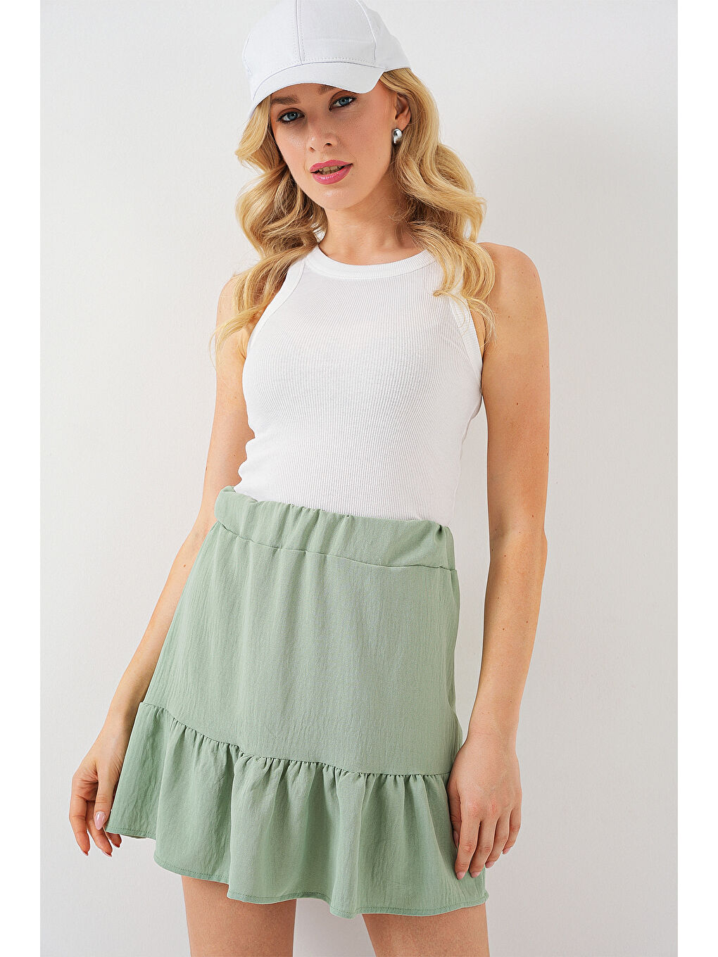 Yeşil Kadın Ayrobin Mini Etek 8054 - Mint-3