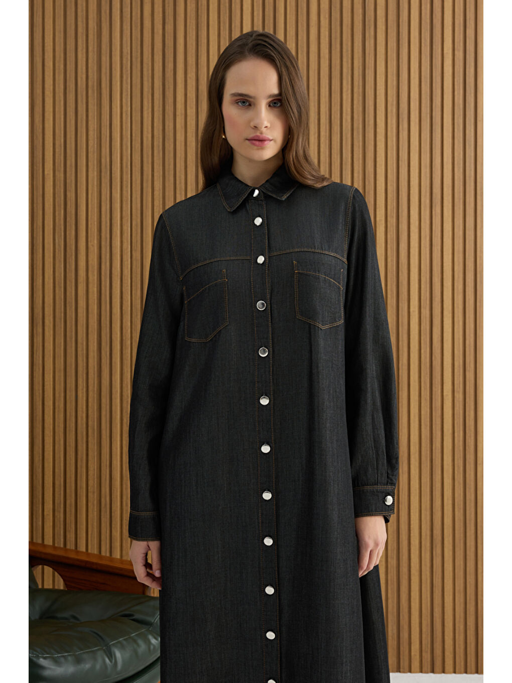 Siyah Denim Görünümlü Ferace-2