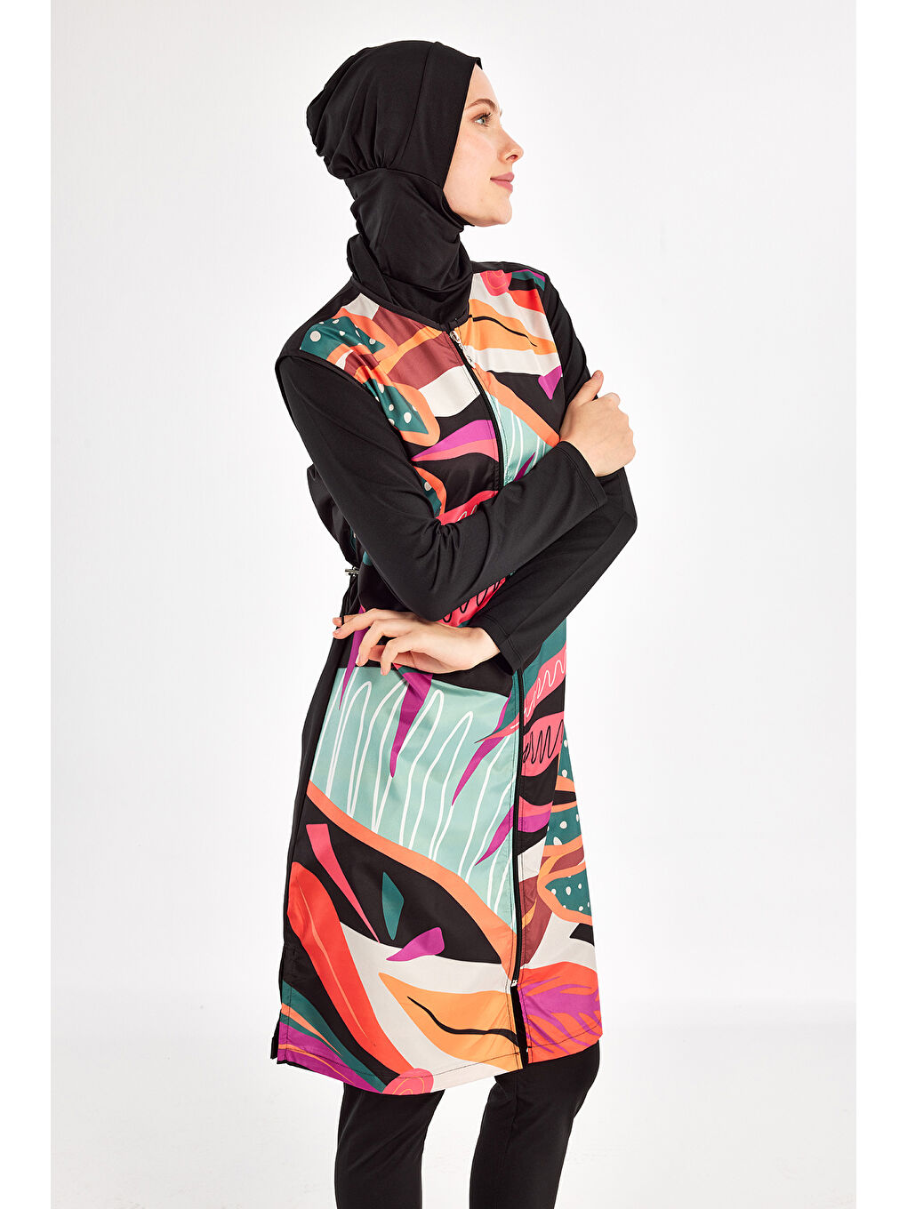 Tam Kapalı Tesettür Mayo Kalı 1304 Siyah-4