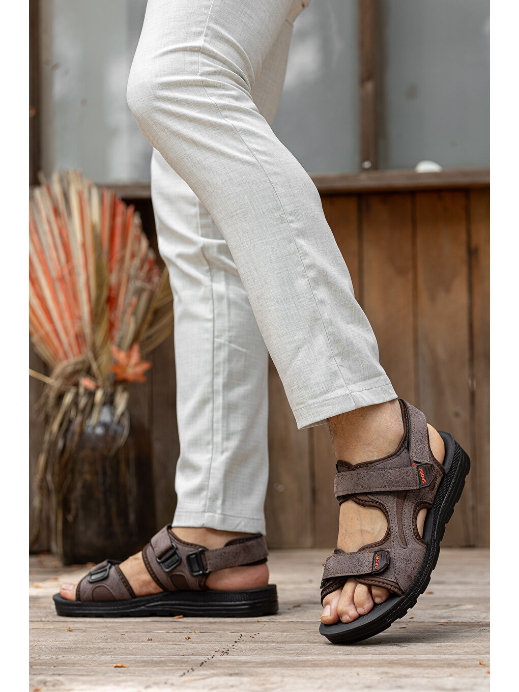 Kahverengi Sandalo Günlük Ortopedik Confort Erkek Sandalet