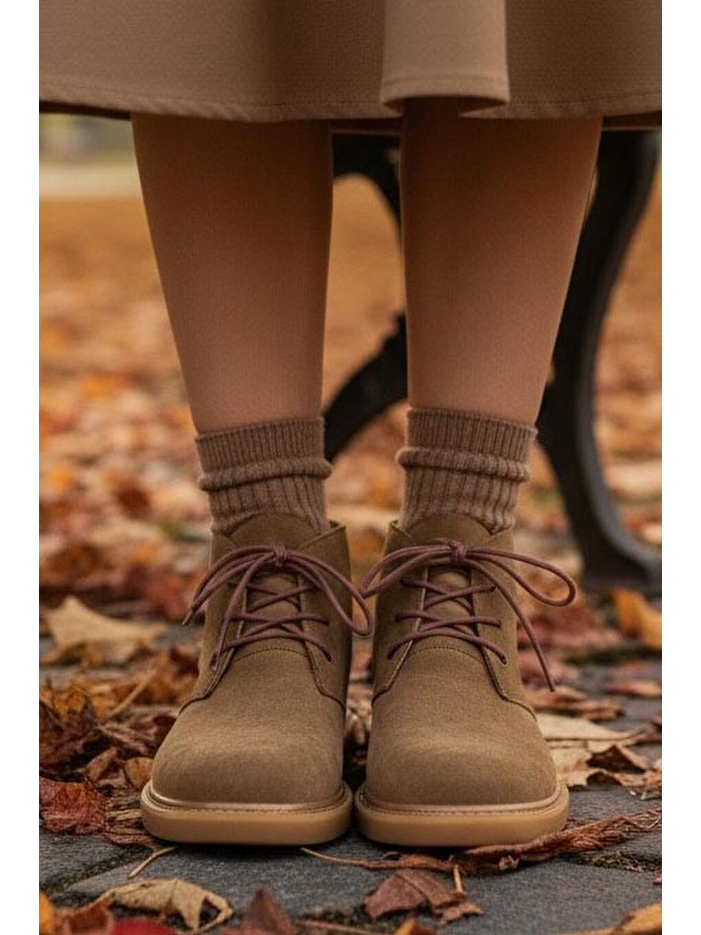 Kahverengi Kadın Taba Bağcıklı Yarım Süet Bot - 27906-TABA-2