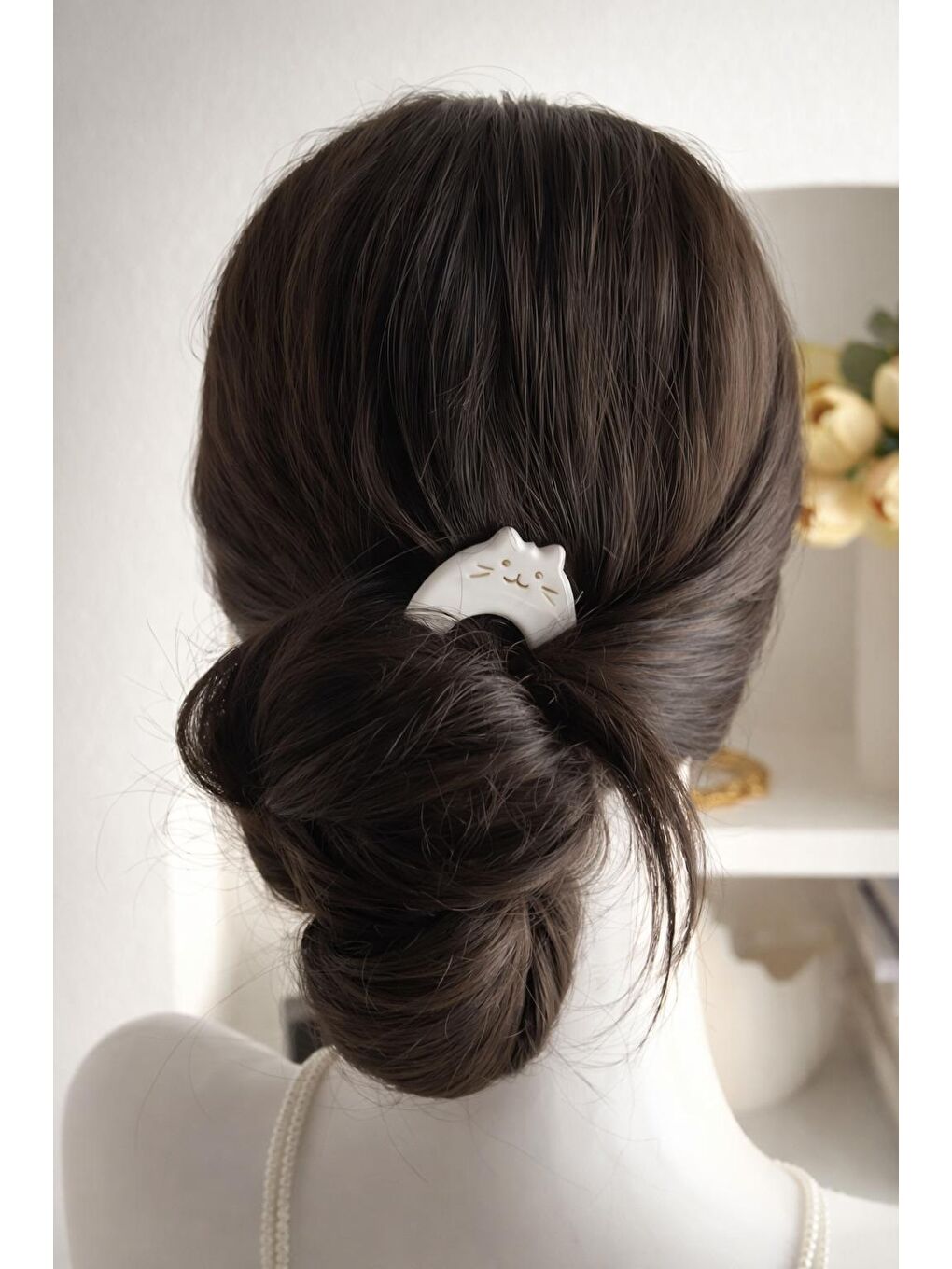 Beyaz Kedicik Asetat U Topuz Tokası-1