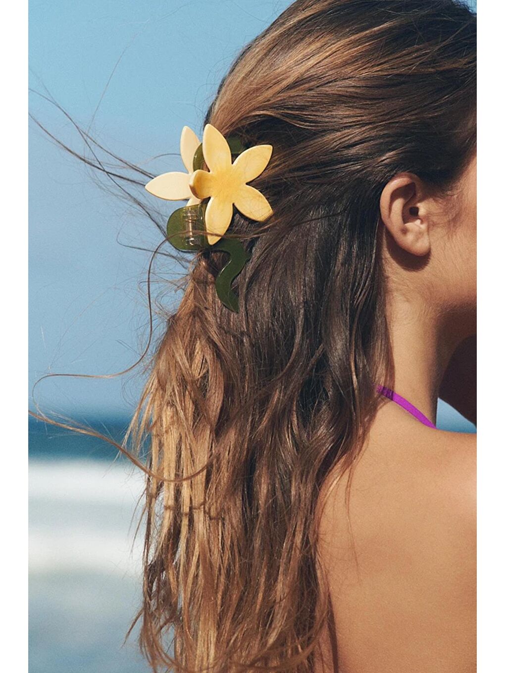 Sarı Lüks Asetat Floral Mandal Saç Tokası-1