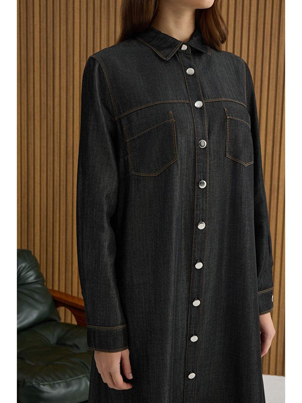 Siyah Denim Görünümlü Ferace-3