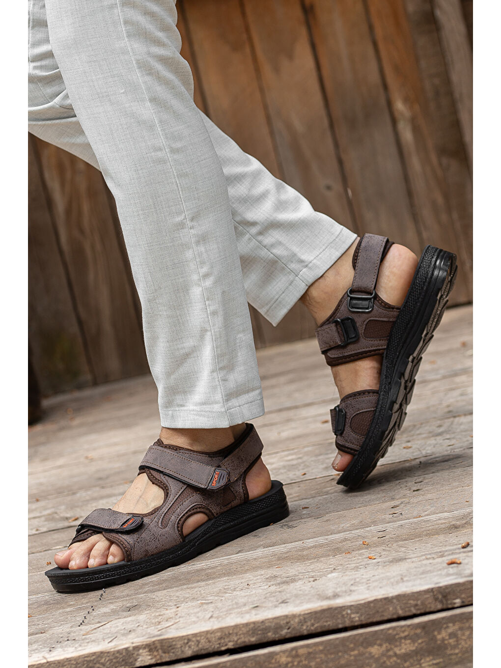 Kahverengi Sandalo Günlük Ortopedik Confort Erkek Sandalet-1
