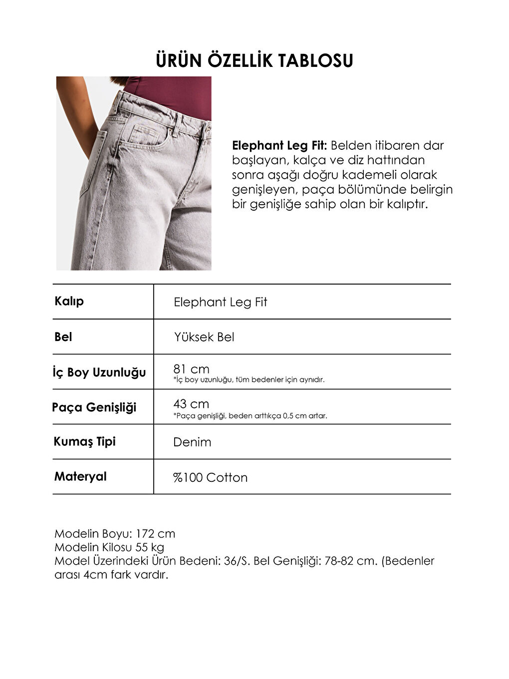 Bej Kadın Taş Rengi 4s6-158 Elephant Leg Fit Süper Bol Kesim Denim Jean-3