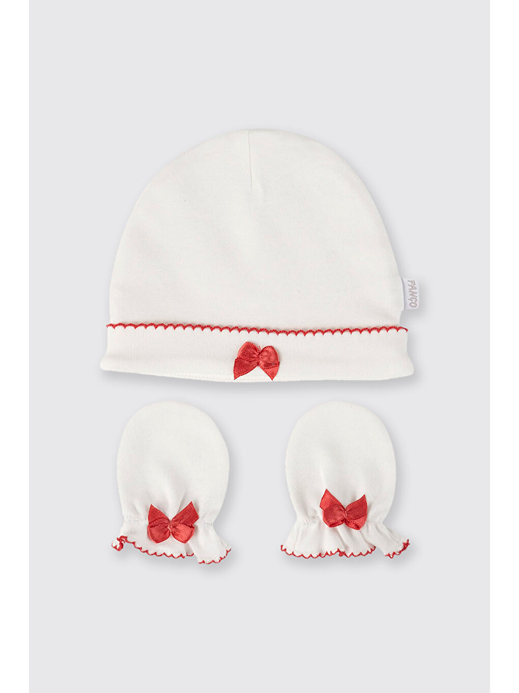 Yenidoğan Kurdela Detaylı Ekru Şapka-Eldiven Seti