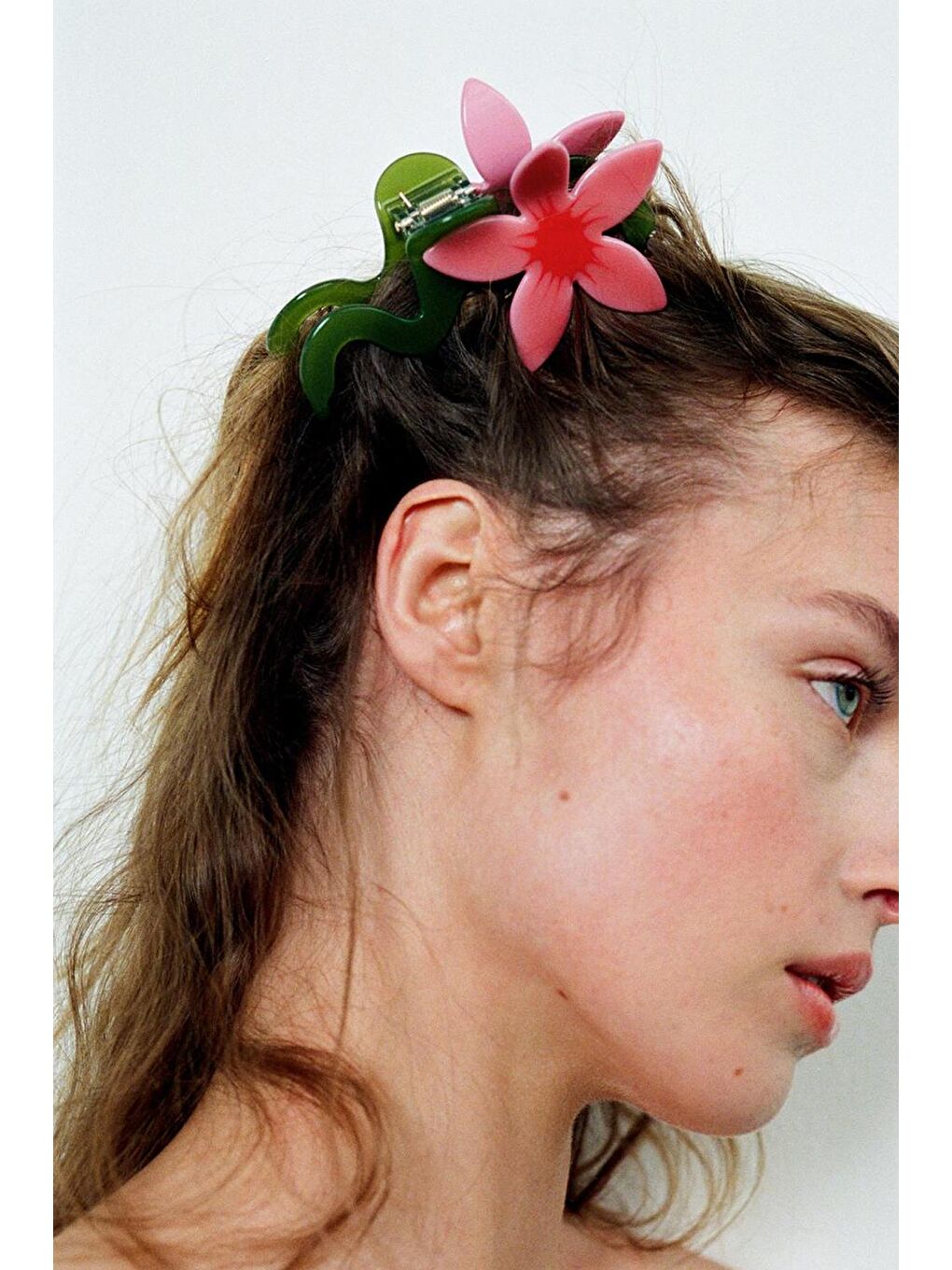 Pembe Lüks Asetat Floral Mandal Saç Tokası-4