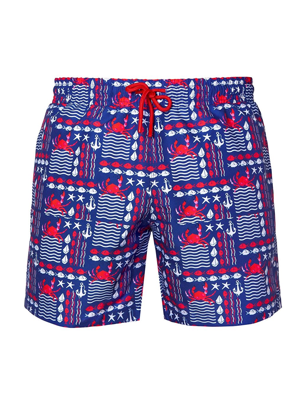 Karışık Yengeç Üç Cepli İçi Fileli Bel Lastik ve Bağlama İpli Erkek Deniz Şortu