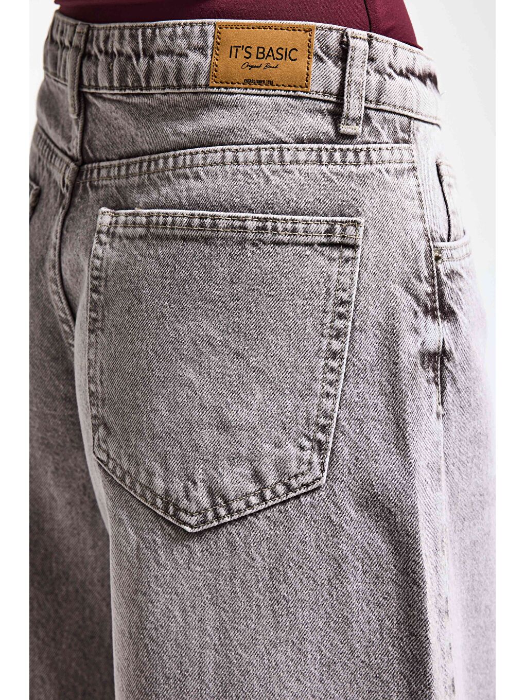 Bej Kadın Taş Rengi 4s6-158 Elephant Leg Fit Süper Bol Kesim Denim Jean-5