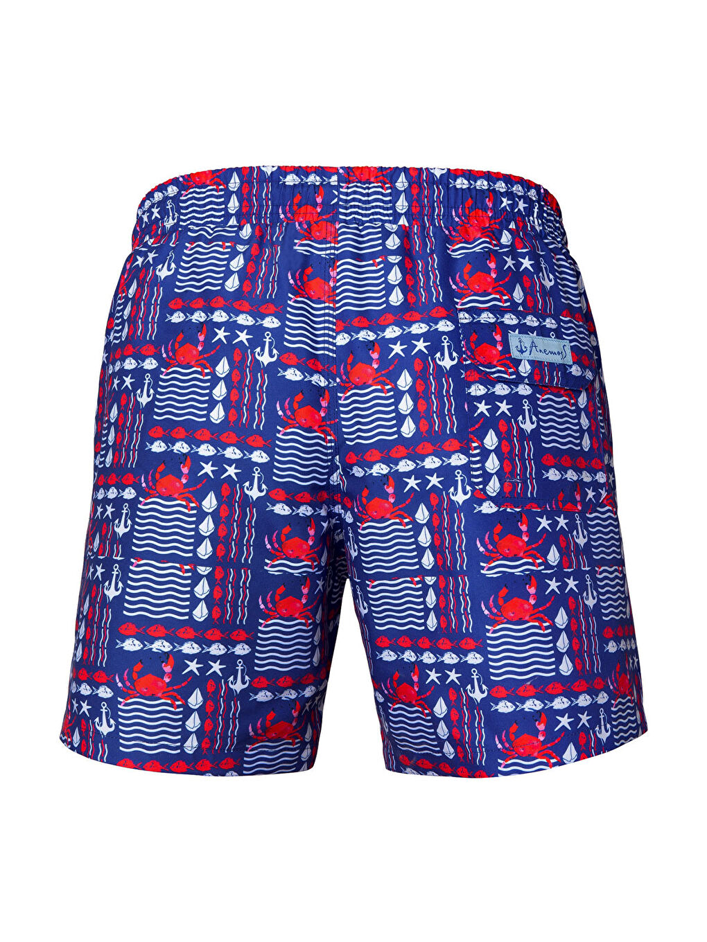 Karışık Yengeç Üç Cepli İçi Fileli Bel Lastik ve Bağlama İpli Erkek Deniz Şortu-1