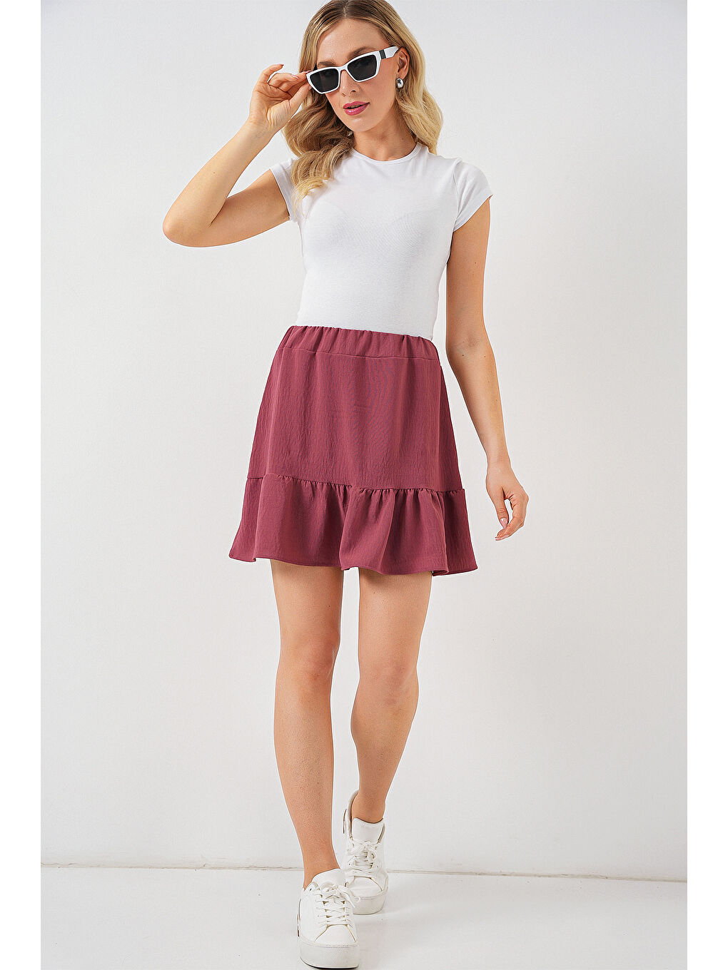 Pembe Kadın Ayrobin Mini Etek 8054 - Gül Kurusu-1