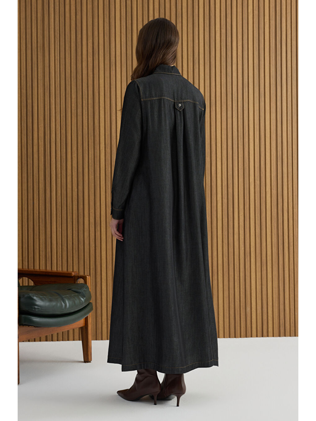 Siyah Denim Görünümlü Ferace-5