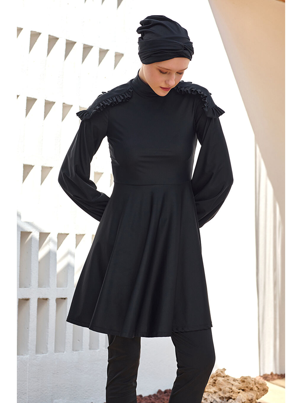 Tasarım Elastanlı Tam Kapalı Tesettür Mayo Yevı 1123 Siyah