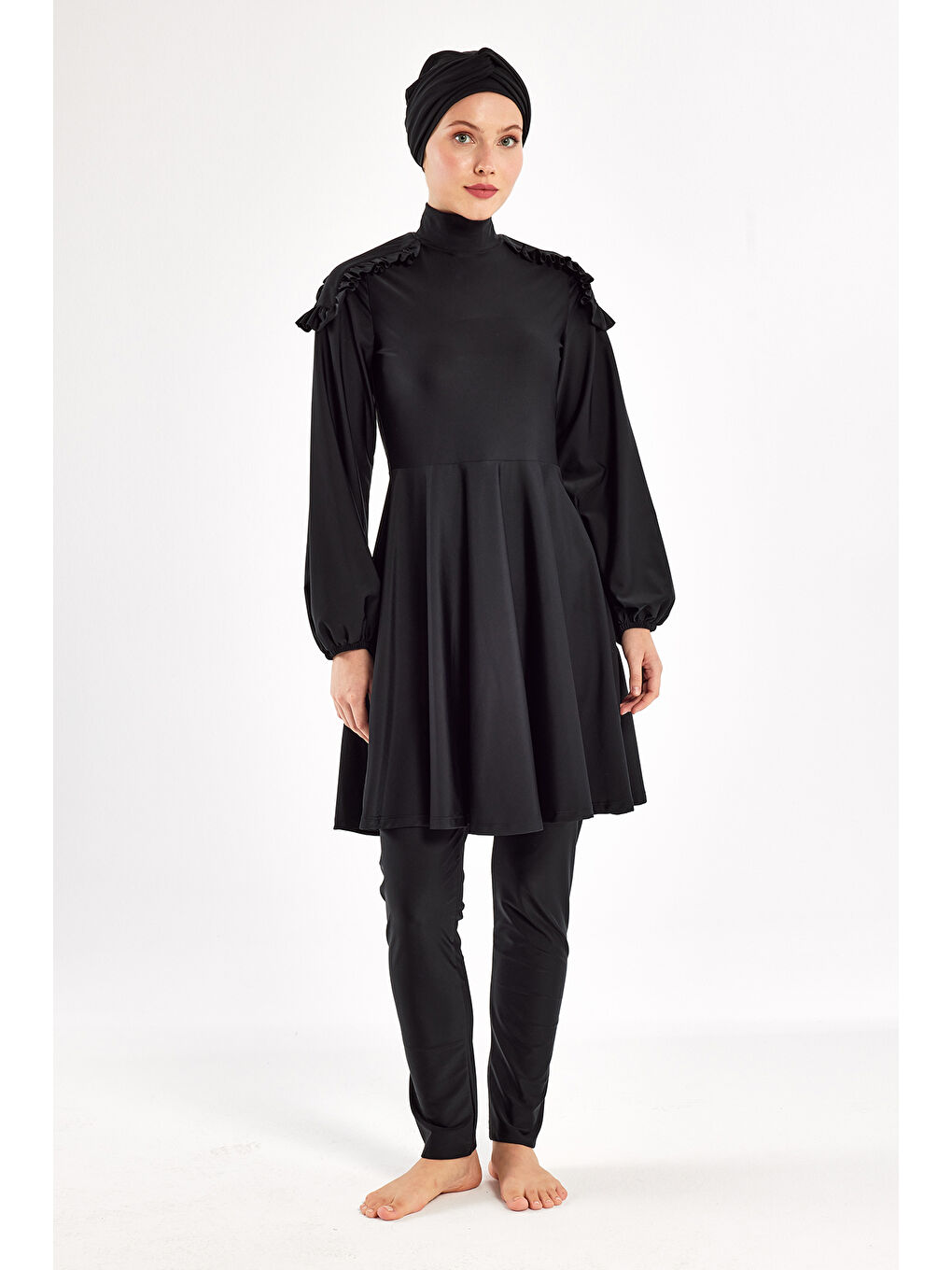 Tasarım Elastanlı Tam Kapalı Tesettür Mayo Yevı 1123 Siyah-1