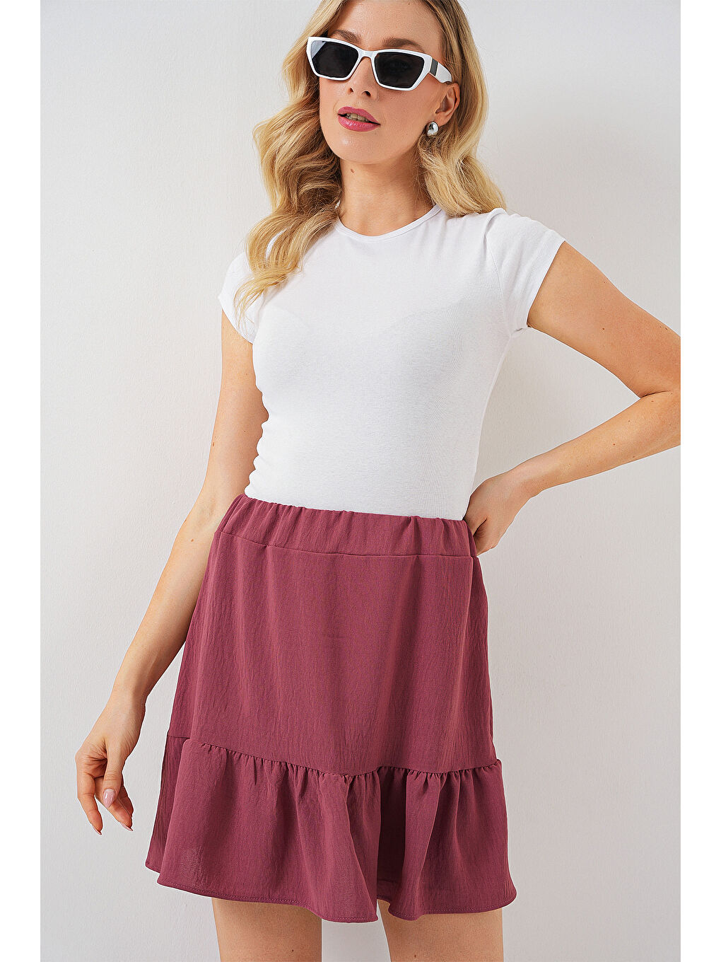 Pembe Kadın Ayrobin Mini Etek 8054 - Gül Kurusu-3