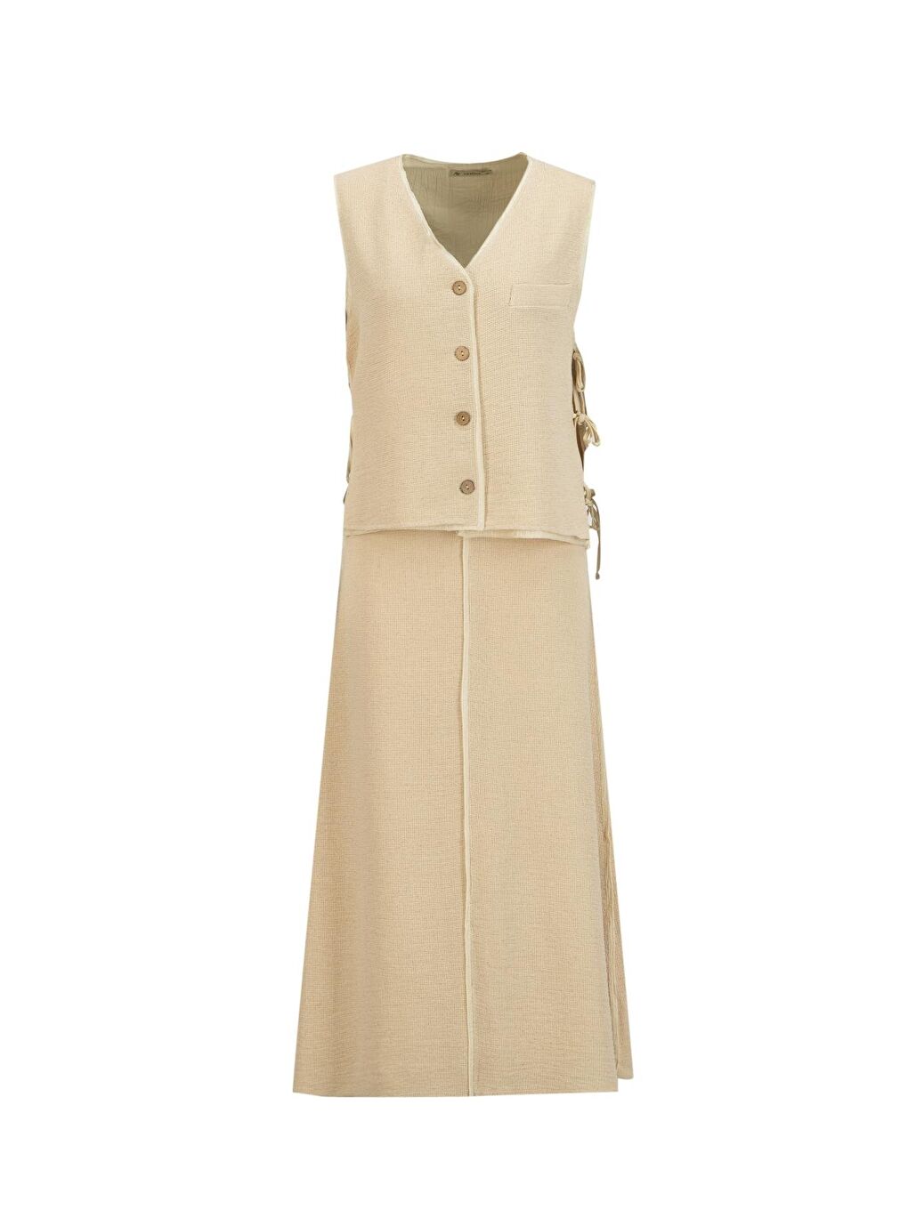 Bej Hasır Dokulu Yelekli Takım 25Y6028 Aytaşı-7