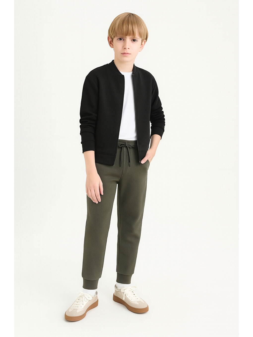 Haki Erkek Çocuk Basic Waffle Kumaş Okul Eşofman Altı Ak2432-1