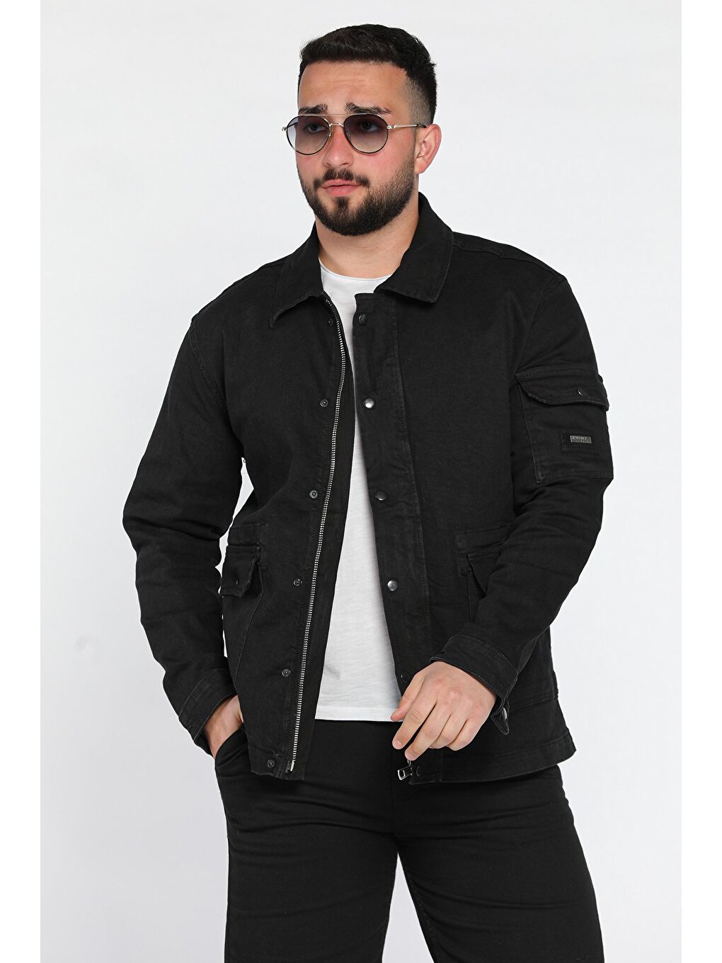 Antrasit Fermuarlı Çıtçıt Detaylı Erkek Jean Ceket