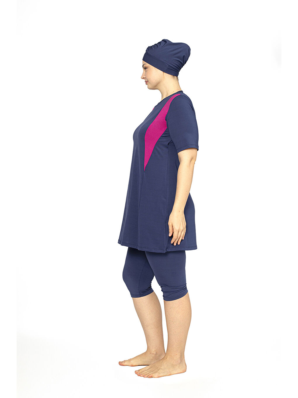 Lacivert Kısa Kol Garnili Büyük Beden Yarı Kapalı Mayo 4310-3