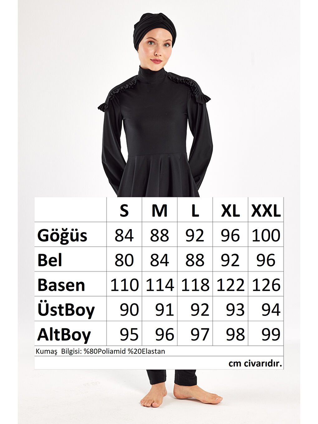 Tasarım Elastanlı Tam Kapalı Tesettür Mayo Yevı 1123 Siyah-3