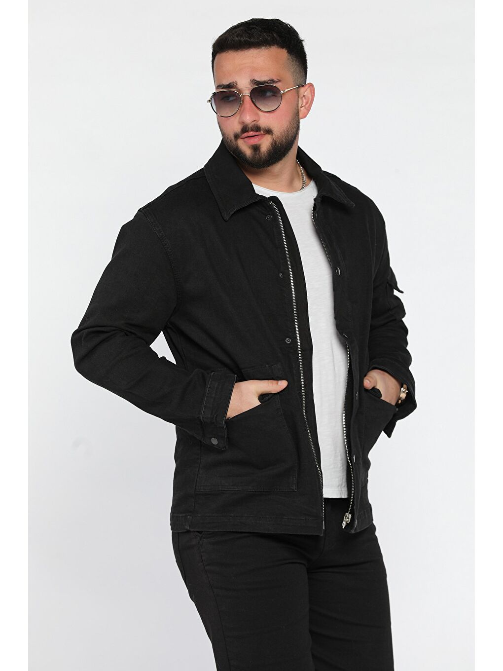 Antrasit Fermuarlı Çıtçıt Detaylı Erkek Jean Ceket-1