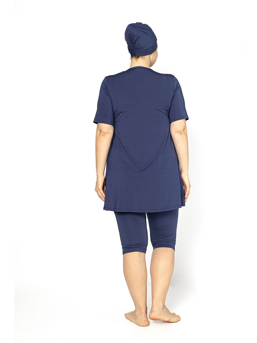 Lacivert Kısa Kol Garnili Büyük Beden Yarı Kapalı Mayo 4310-5