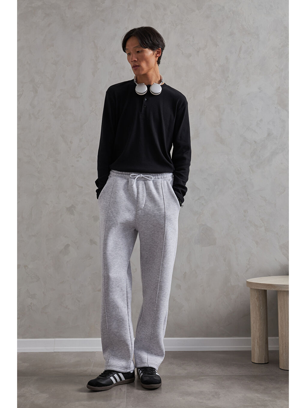 Gri Erkek Önü Dikiş Detaylı Baggy Eşofman Altı-2