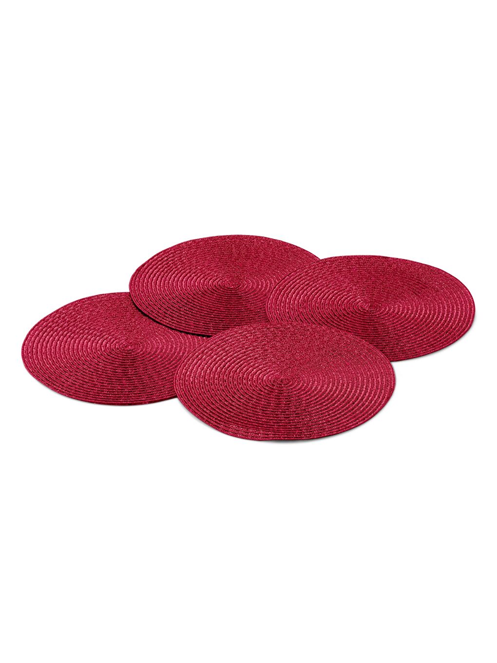 Renksiz Amerikan Servis, 4 lü Set, Yuvarlak, Kırmızı-1