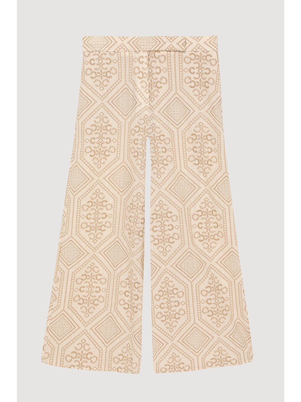 Bej Etnik Desenli Bol Paça Pantolon Naturel