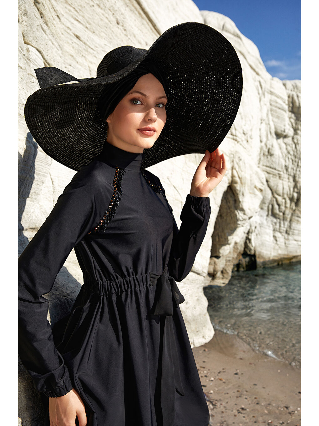 Tasarım Elastanlı Tam Kapalı Tesettür Mayo Belında 1124 Siyah-1