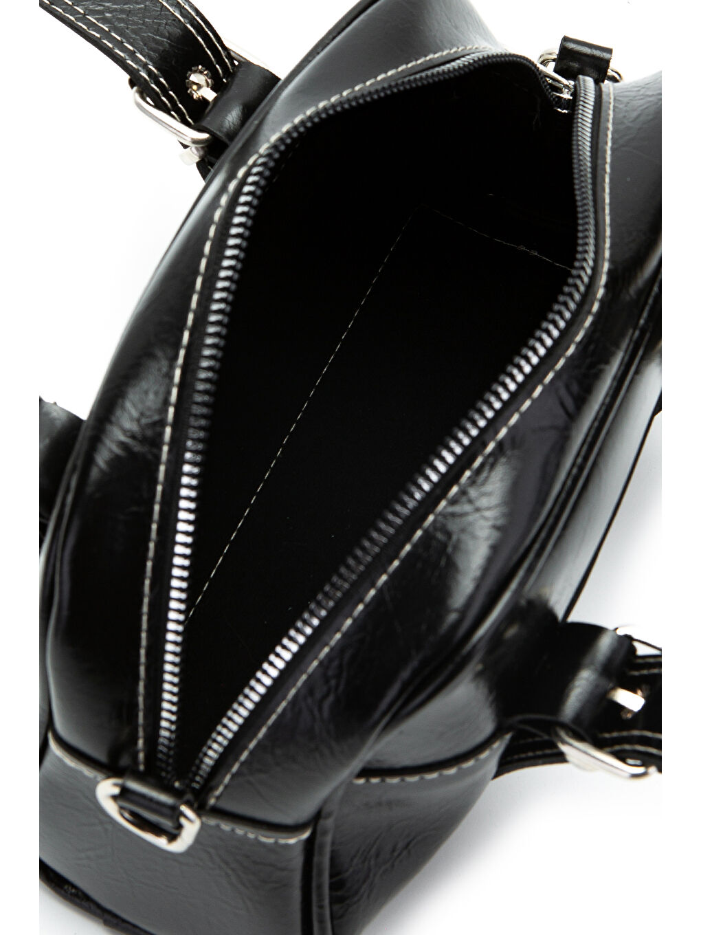 Çift Kemer Tokalı Ojos Siyah Suni Deri Kadın Çapraz Çanta-4