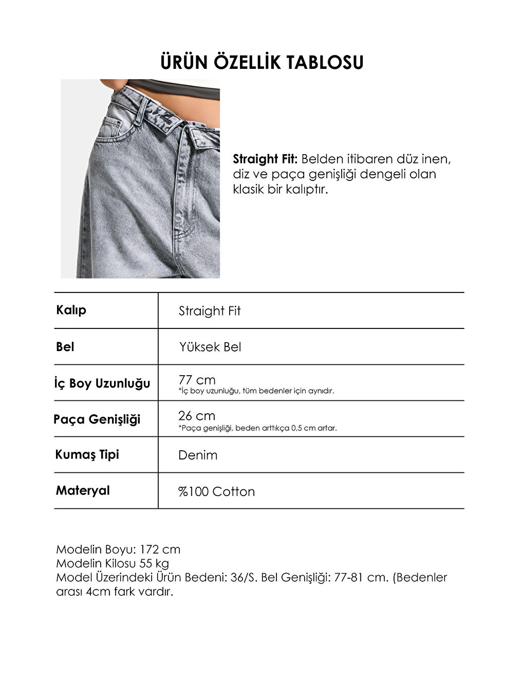 Kadın Gri 4s6-12 Straight Fit Kemer Detaylı Özel Tasarım Denim Jean-3