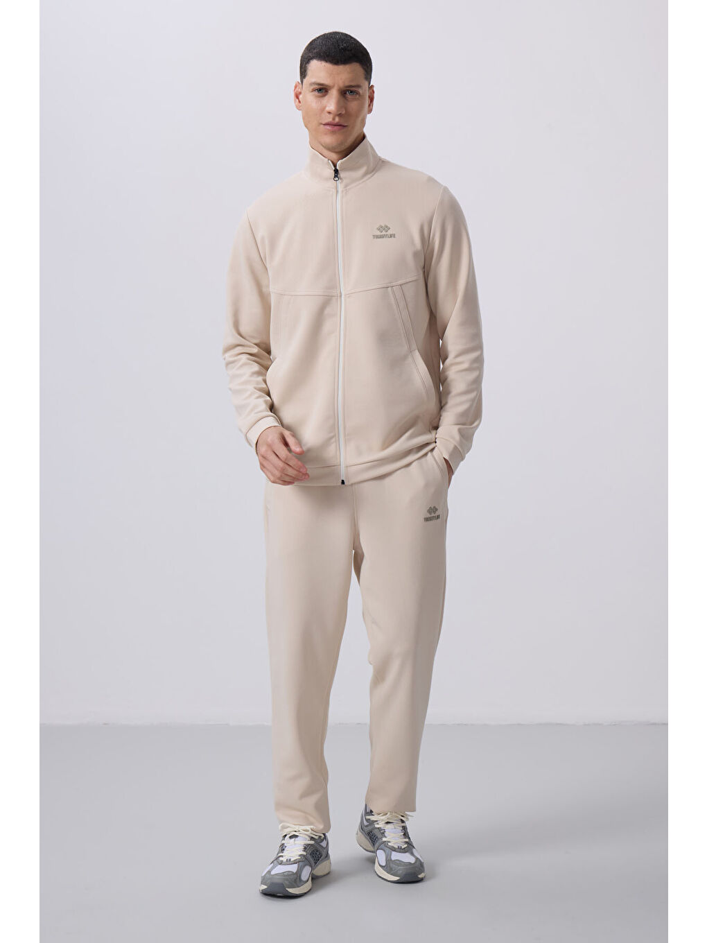 TOMMYLIFE Bej Yüzeyi Dokulu Rahat Form Erkek Eşofman Takım - 85273