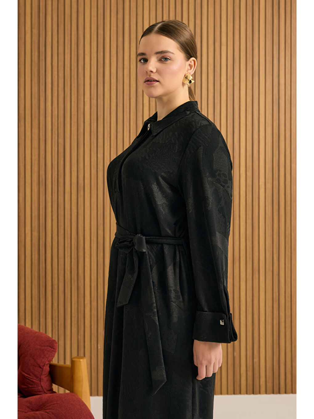 Siyah Jakarlı Örme Elbise-4