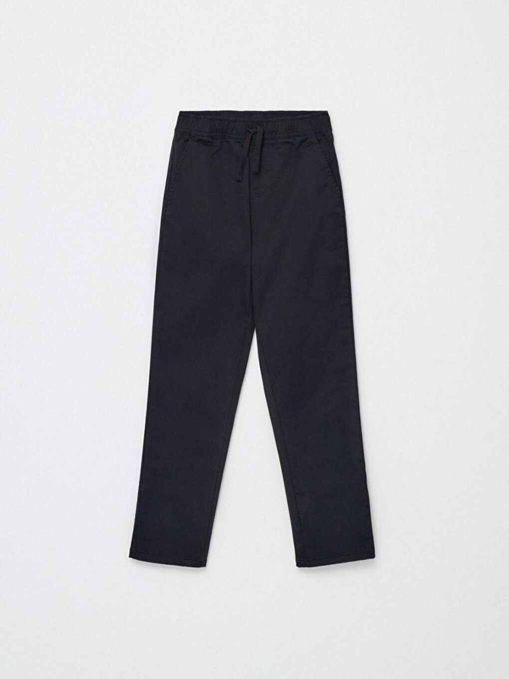 Siyah Erkek Çocuk 100% Pamuk Düz Dokuma Okul Pantolon Beli Lstikli Bağcıklı-1