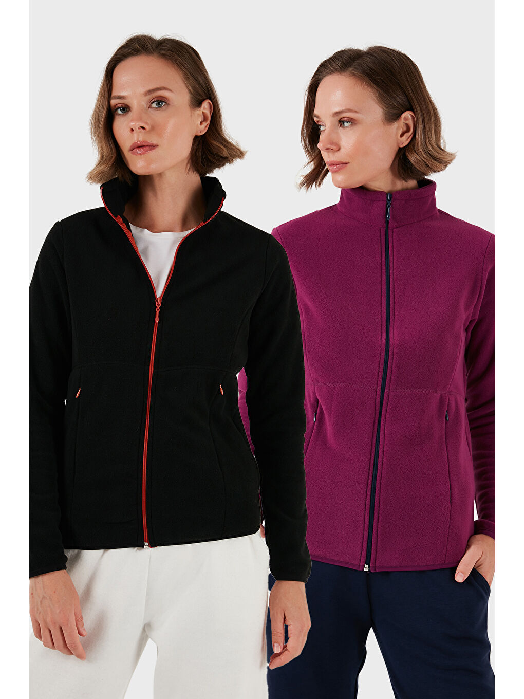 Mor Slim Fit Anti-Pilling Tüylenme Yapmayan Fermuarlı 2'li Paket Polar Hırka 5907012S2