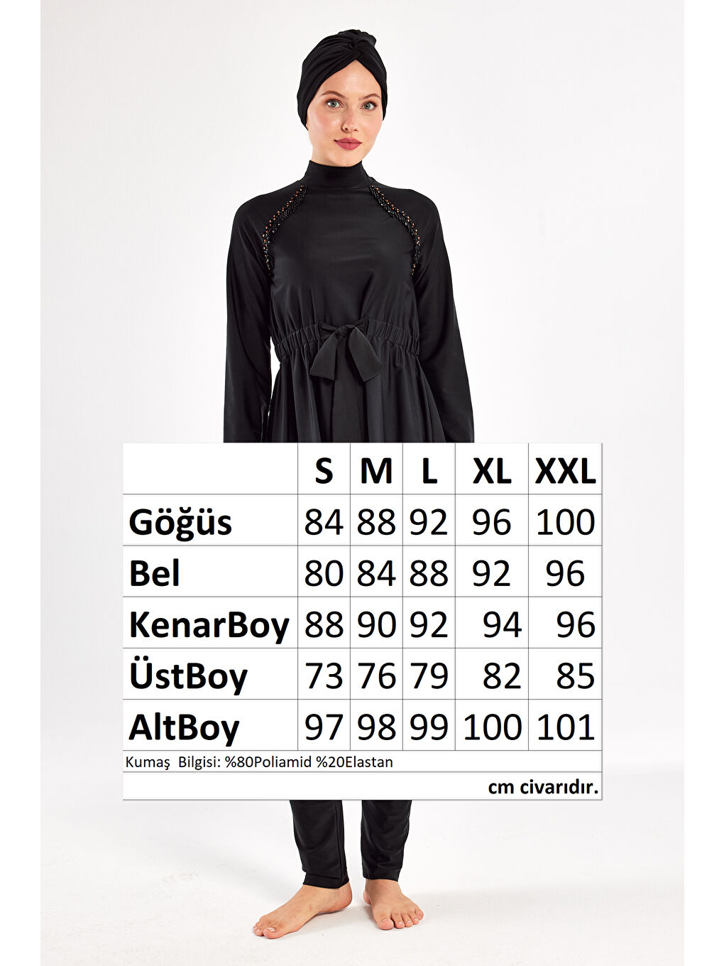 Tasarım Elastanlı Tam Kapalı Tesettür Mayo Belında 1124 Siyah-3