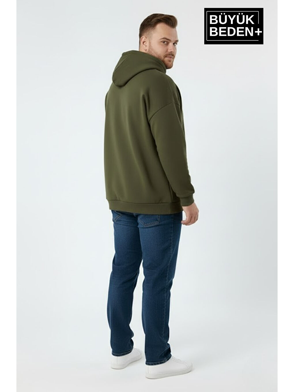 Haki Erkek Büyük Beden Chef Baskılı Kapüşonlu Rahat Kalıp Sweatshirt SPR26BSW966-1