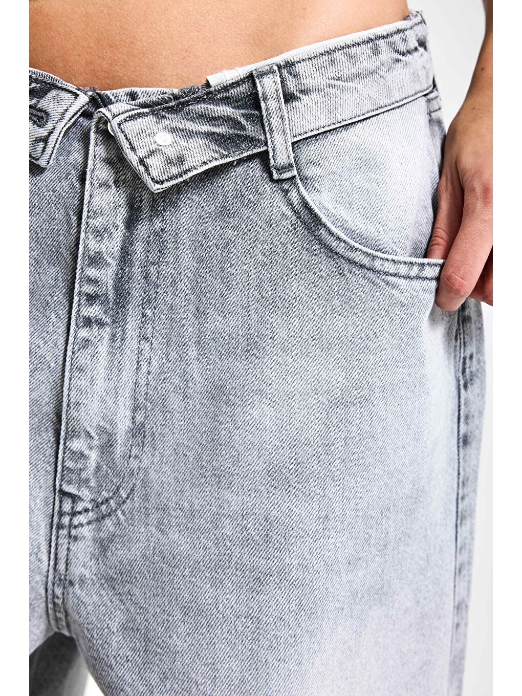 Kadın Gri 4s6-12 Straight Fit Kemer Detaylı Özel Tasarım Denim Jean-5