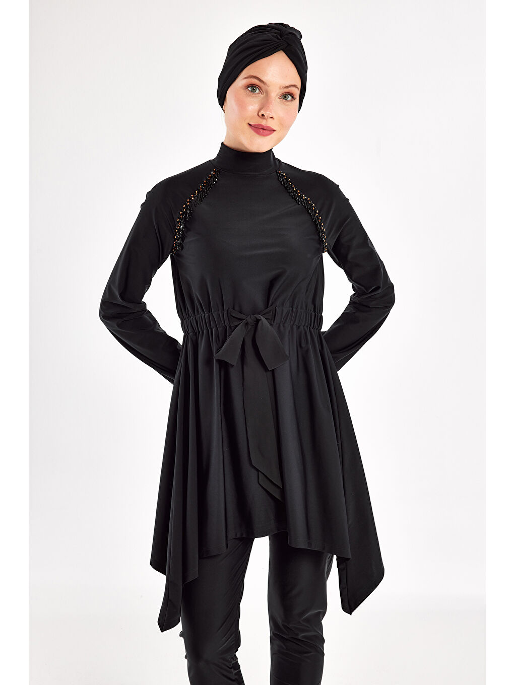 Tasarım Elastanlı Tam Kapalı Tesettür Mayo Belında 1124 Siyah-4