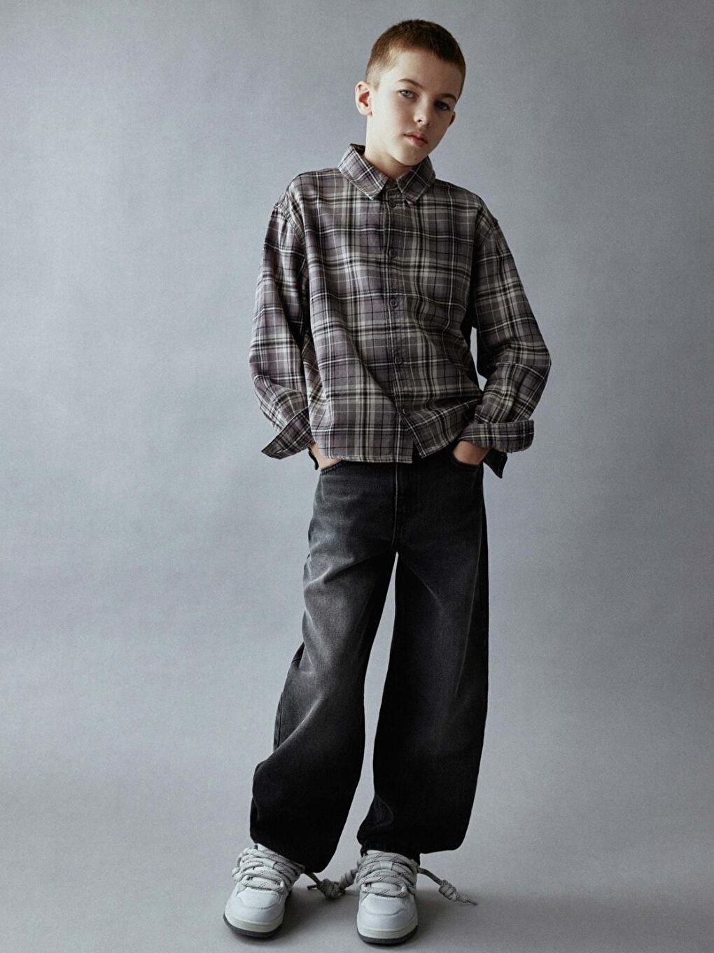 Gri Erkek Çocuk Baggy Fit Jean Pantolon  6-15 Yaş  Rahat ve Trend