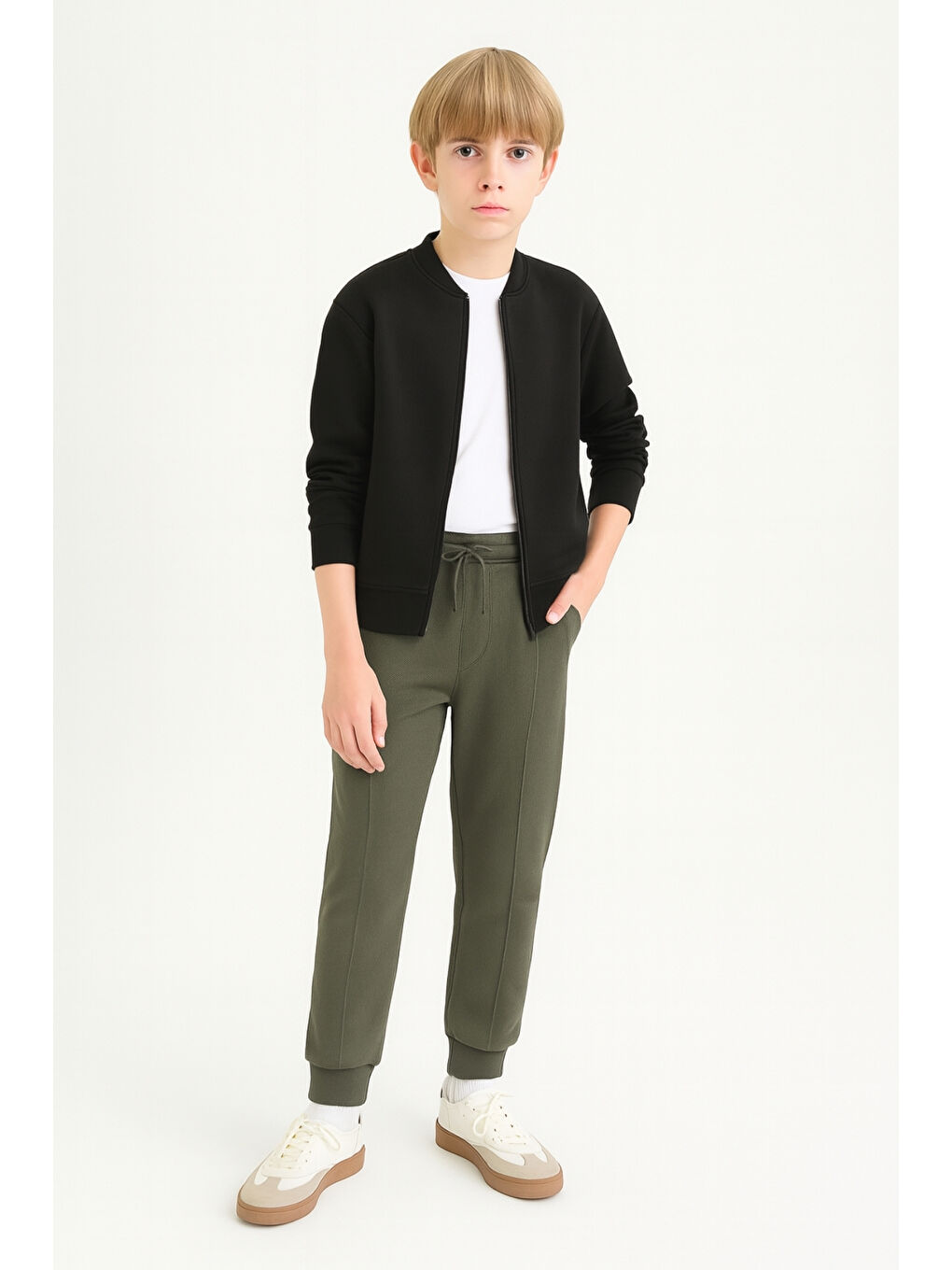 Haki Erkek Çocuk Basic Waffle Kumaş Okul Eşofman Altı Ak2432-2