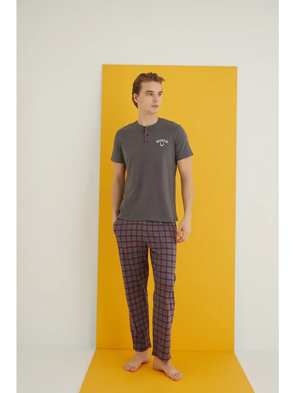 Gri Penye Erkek Pijama Takım 7501-1